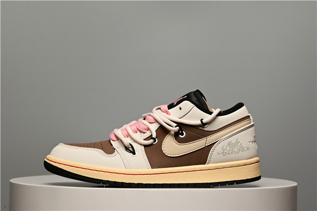 Women's Running Weapon Air Jordan 1 Low Brown/Cream Shoes 0359